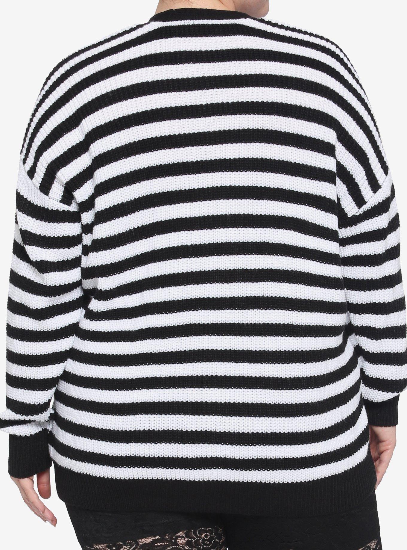 Black & White Stripe Skull Girls Cardigan Plus Size, STRIPE - WHITE, alternate