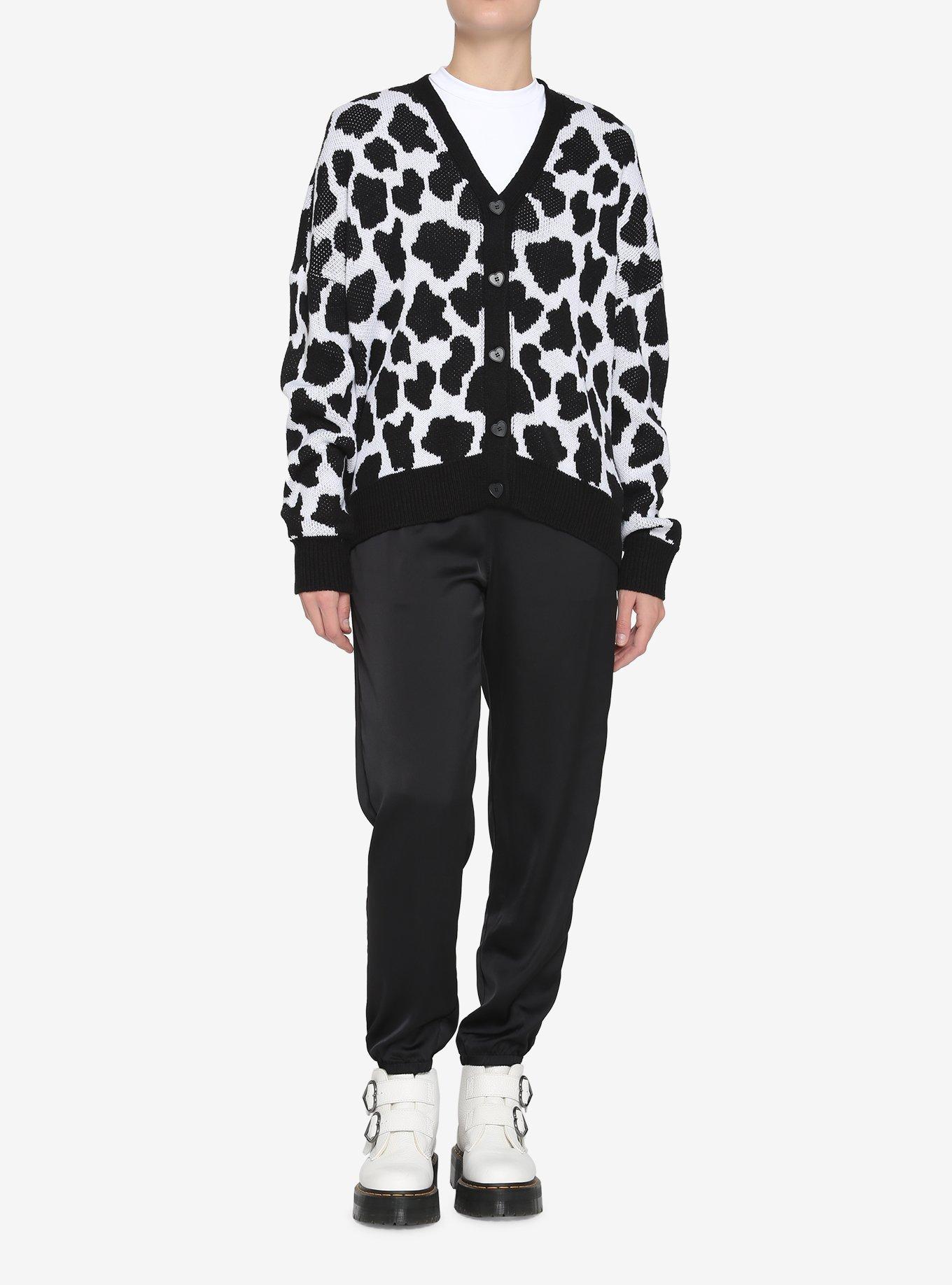 Cow Pattern Button-Front Girls Cardigan, MULTI, alternate