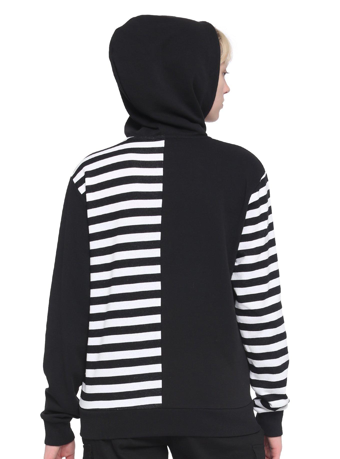 Black & White Stripe Split Girls Hoodie, STRIPE - WHITE, alternate