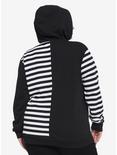 Black & White Stripe Split Girls Hoodie Plus Size, STRIPE - WHITE, alternate