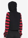 Red & Black Stripe Harness Girls Crop Hoodie, STRIPE - RED, alternate