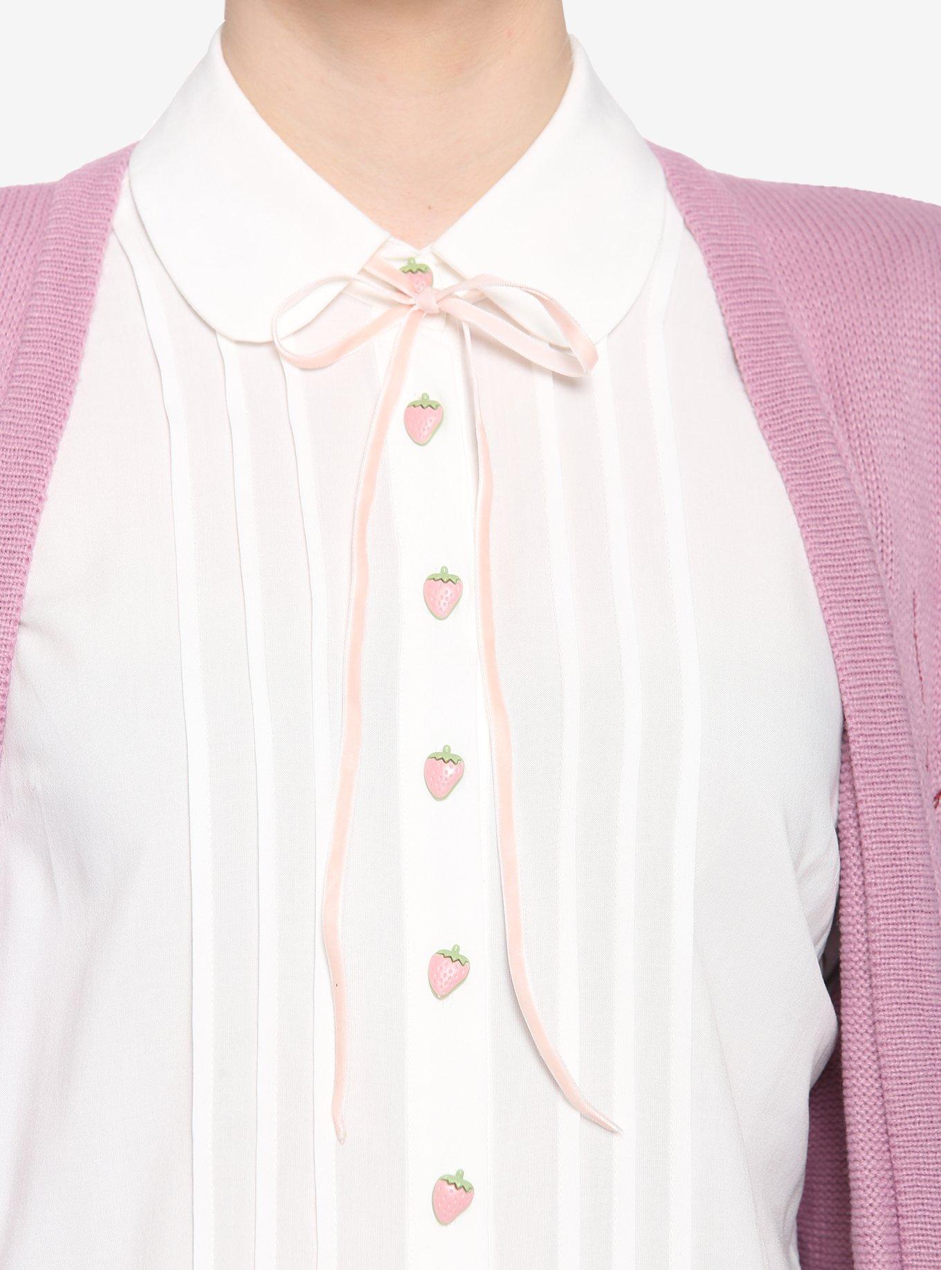 Strawberry Button-Front Girls Woven Top, IVORY, alternate