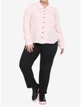 Pink Pleated Heart Button Girls Woven Long-Sleeve Top Plus Size, PINK, alternate