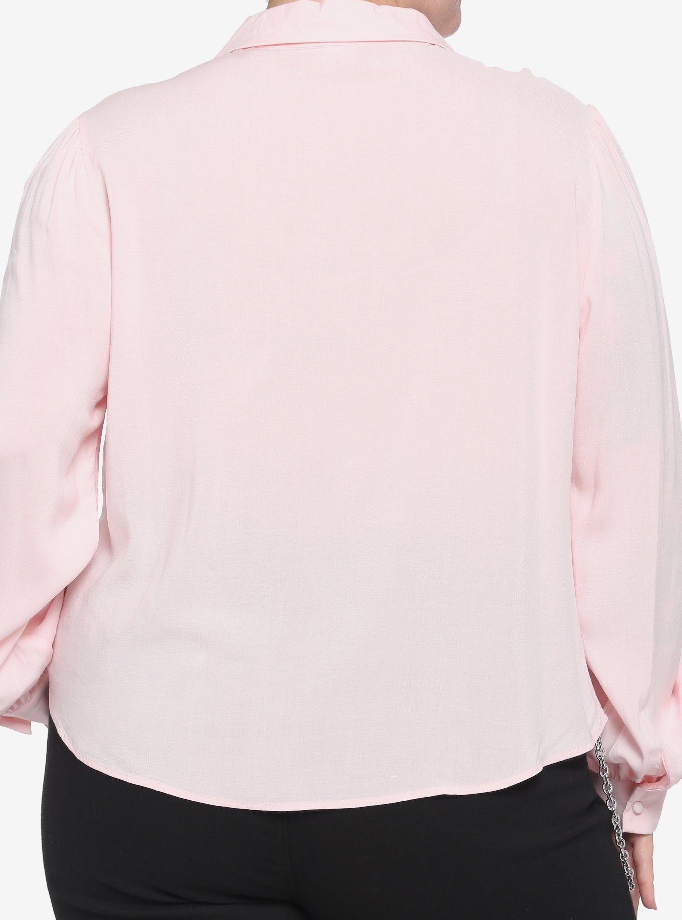 Pink Pleated Heart Button Girls Woven Long-Sleeve Top Plus Size, PINK, alternate