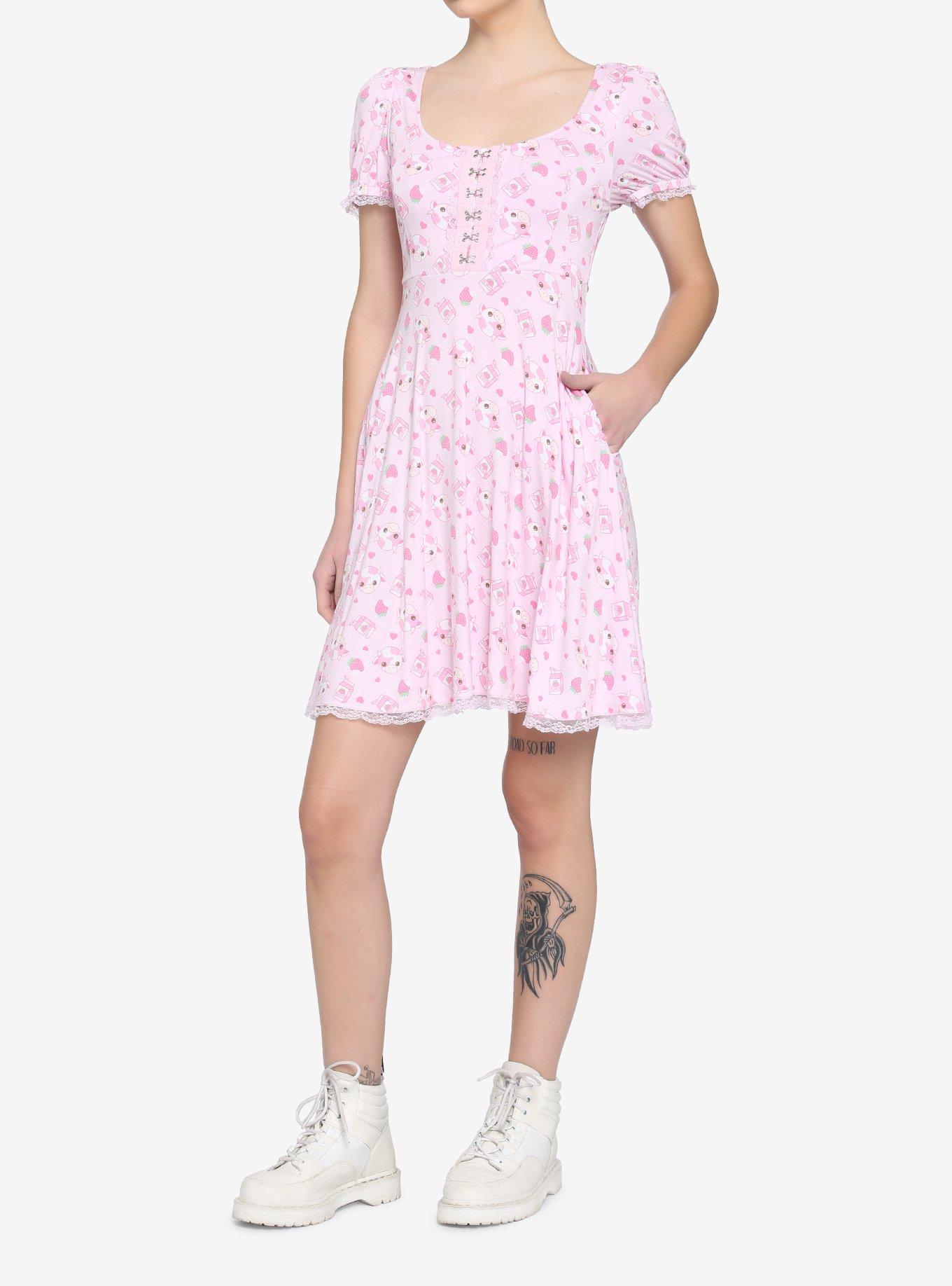 Strawberry Cow Henley Dress, PINK, alternate