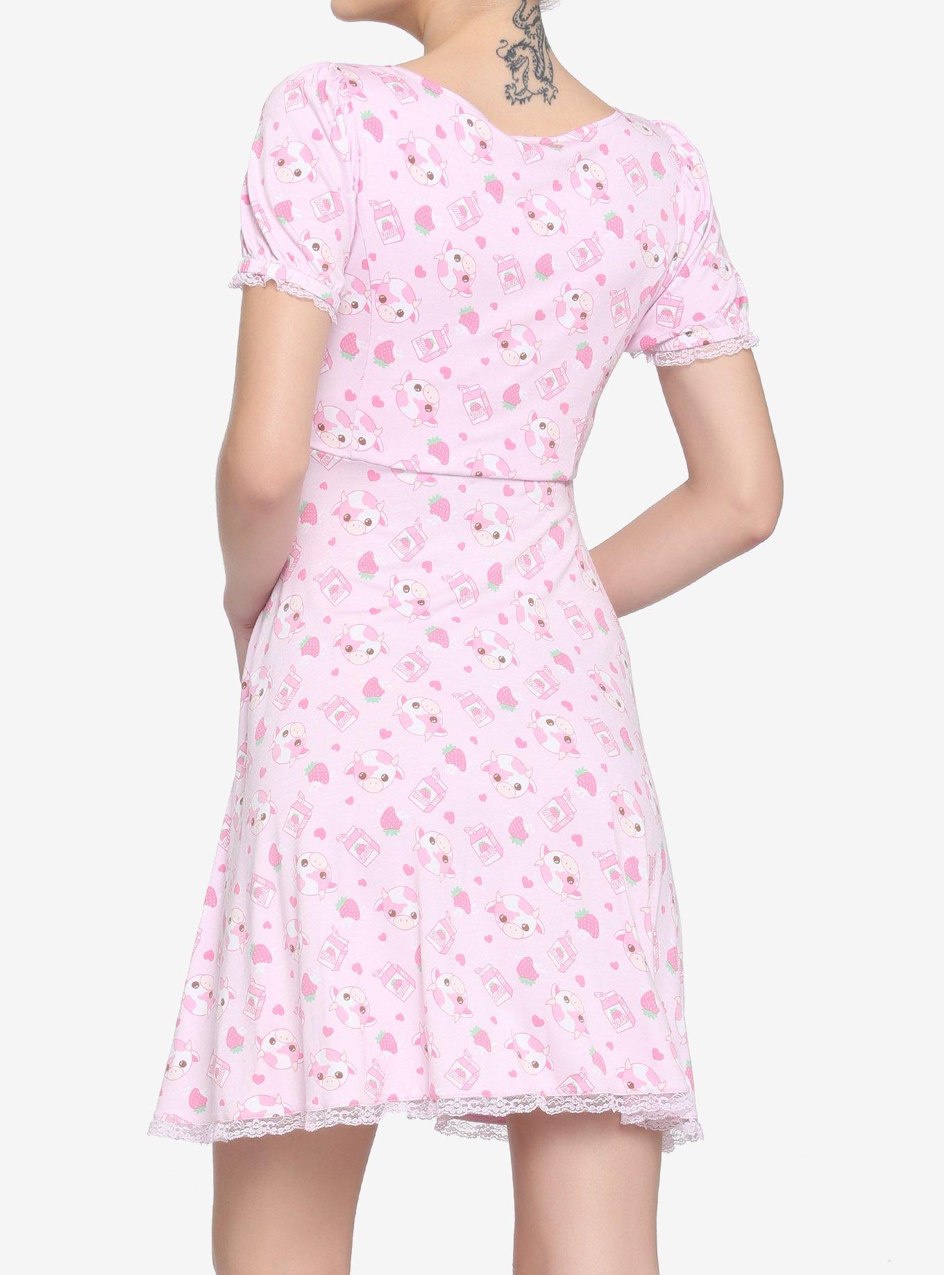 Strawberry Cow Henley Dress, PINK, alternate