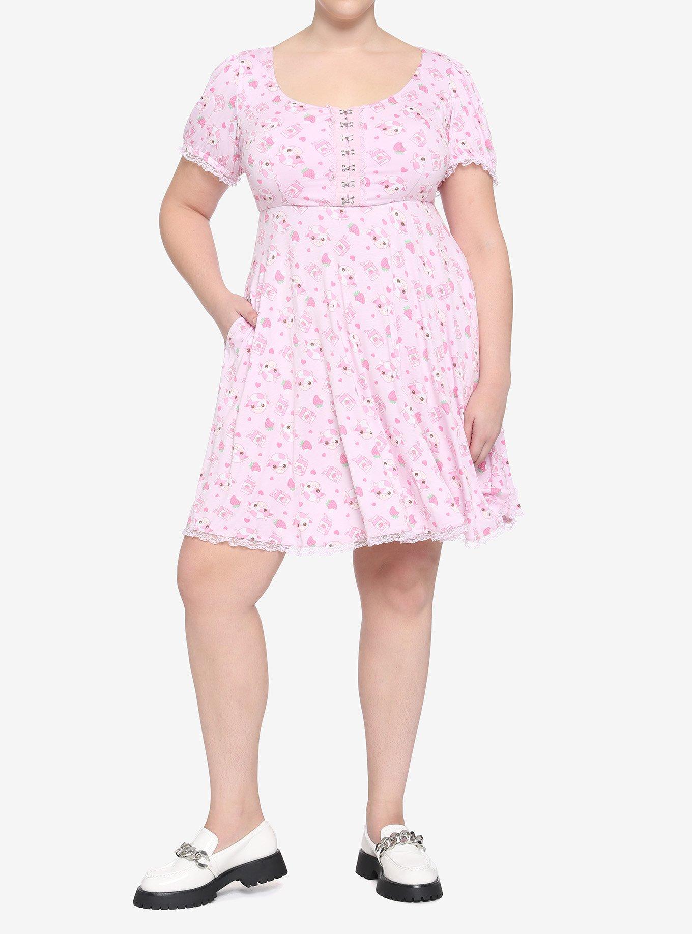 Strawberry Cow Henley Dress Plus Size, PINK, alternate