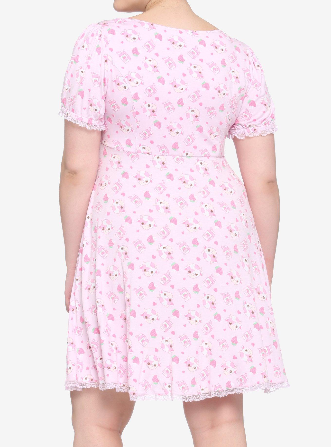 Strawberry Cow Henley Dress Plus Size, PINK, alternate