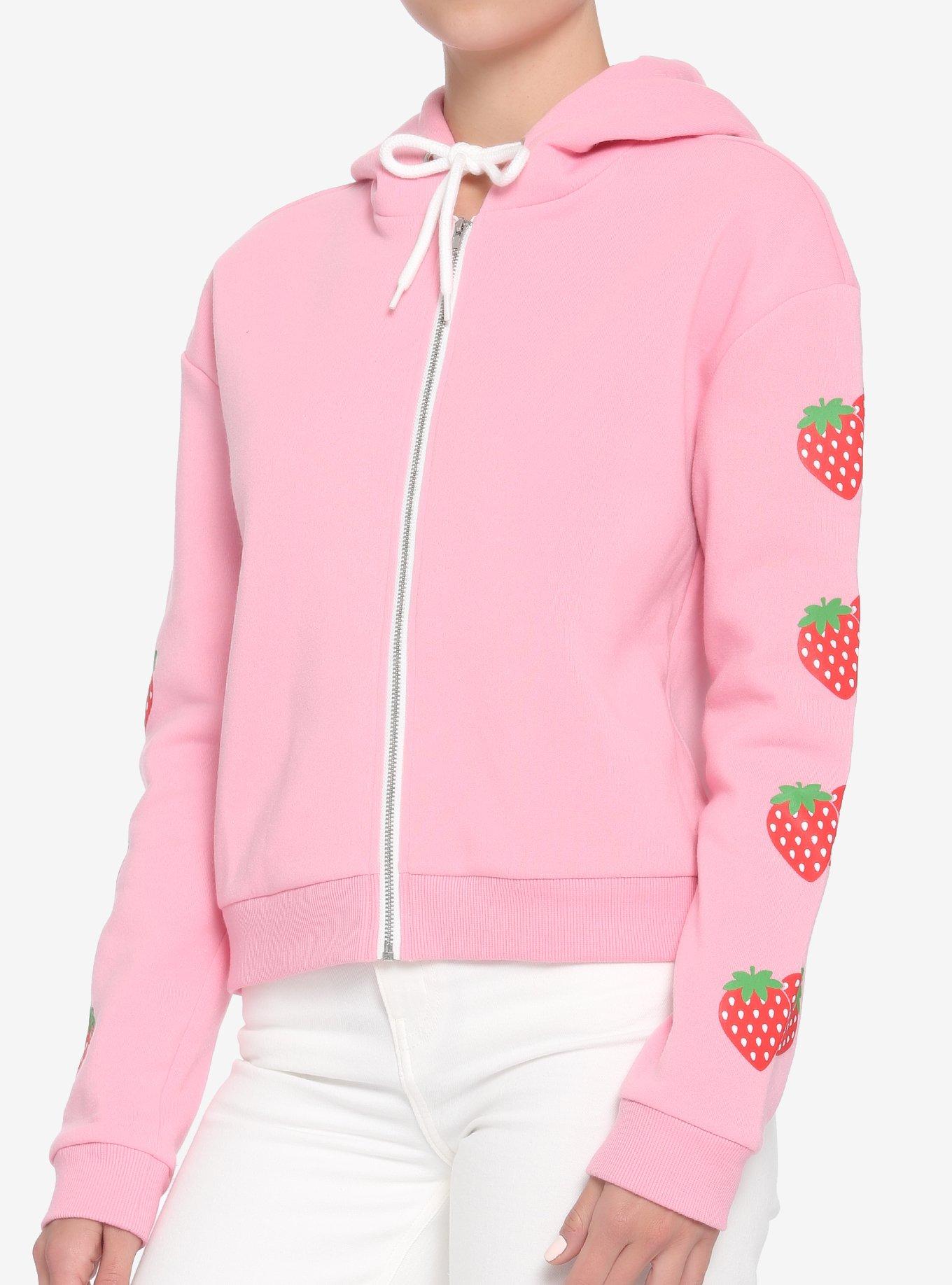 Strawberry Milk Girls Crop Hoodie, PINK, alternate