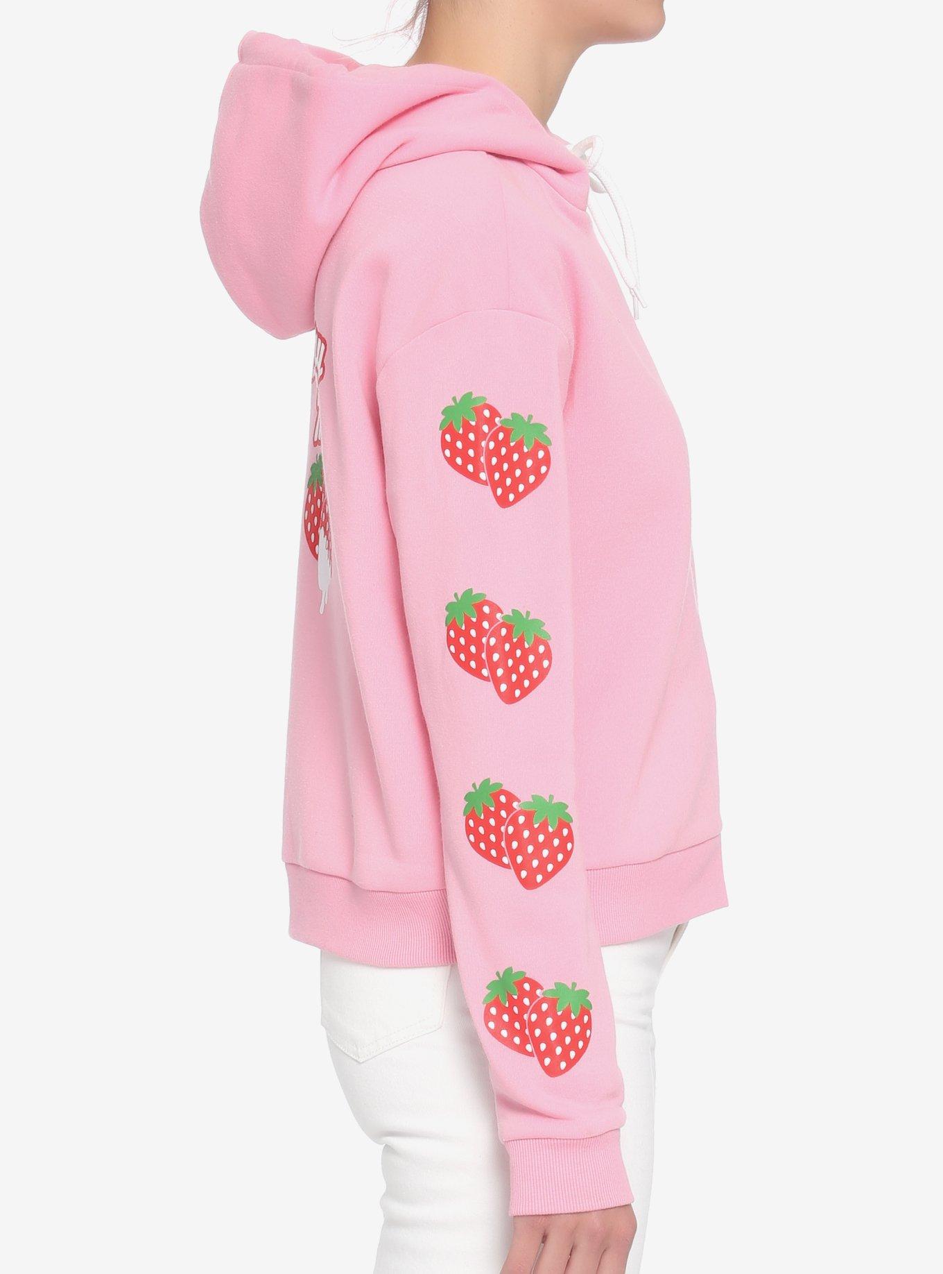 Strawberry Milk Girls Crop Hoodie, PINK, alternate
