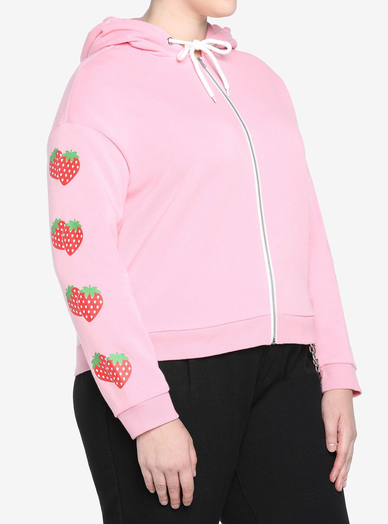 Strawberry Milk Girls Crop Hoodie Plus Size, PINK, alternate