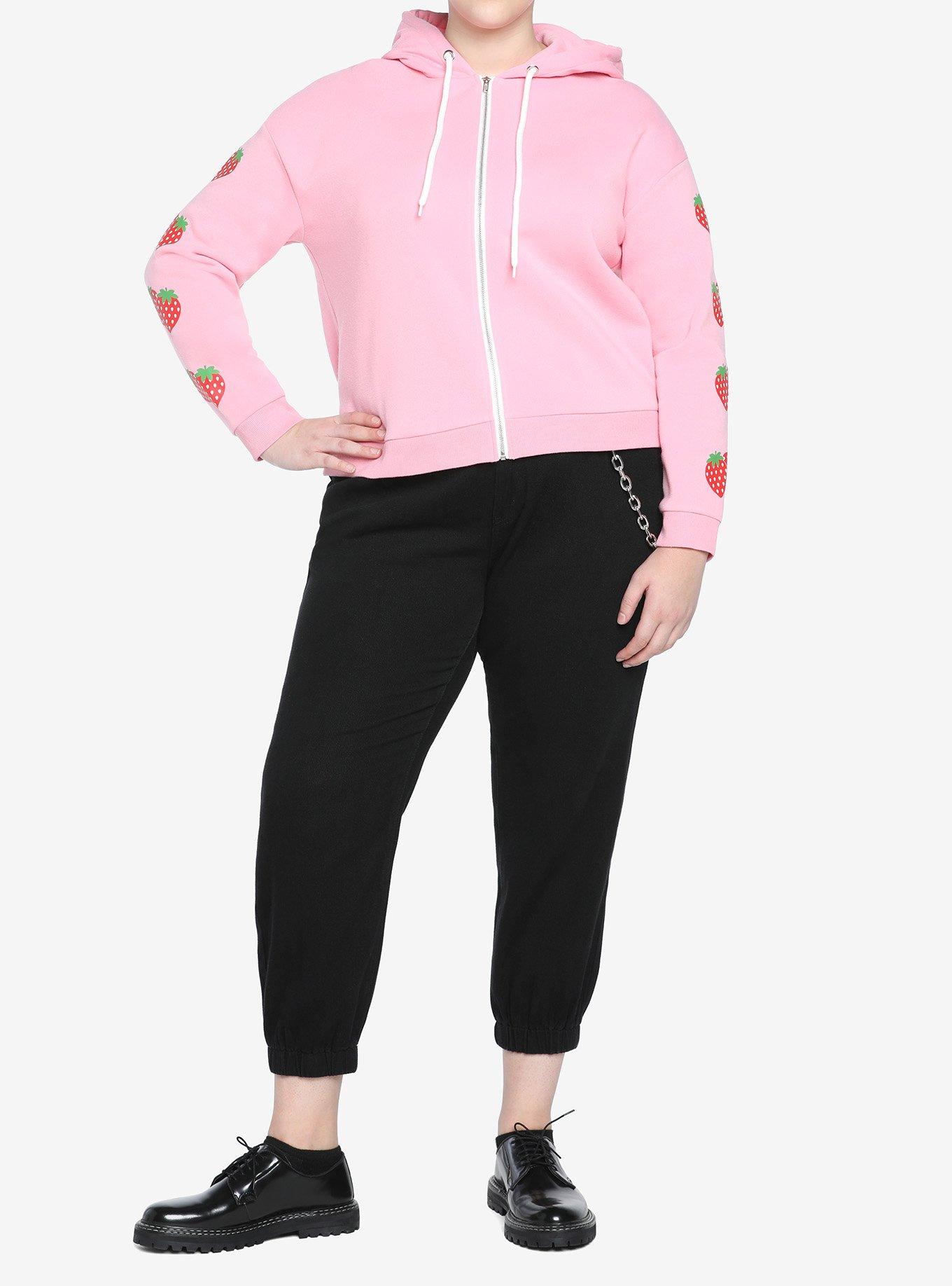 Strawberry Milk Girls Crop Hoodie Plus Size, PINK, alternate