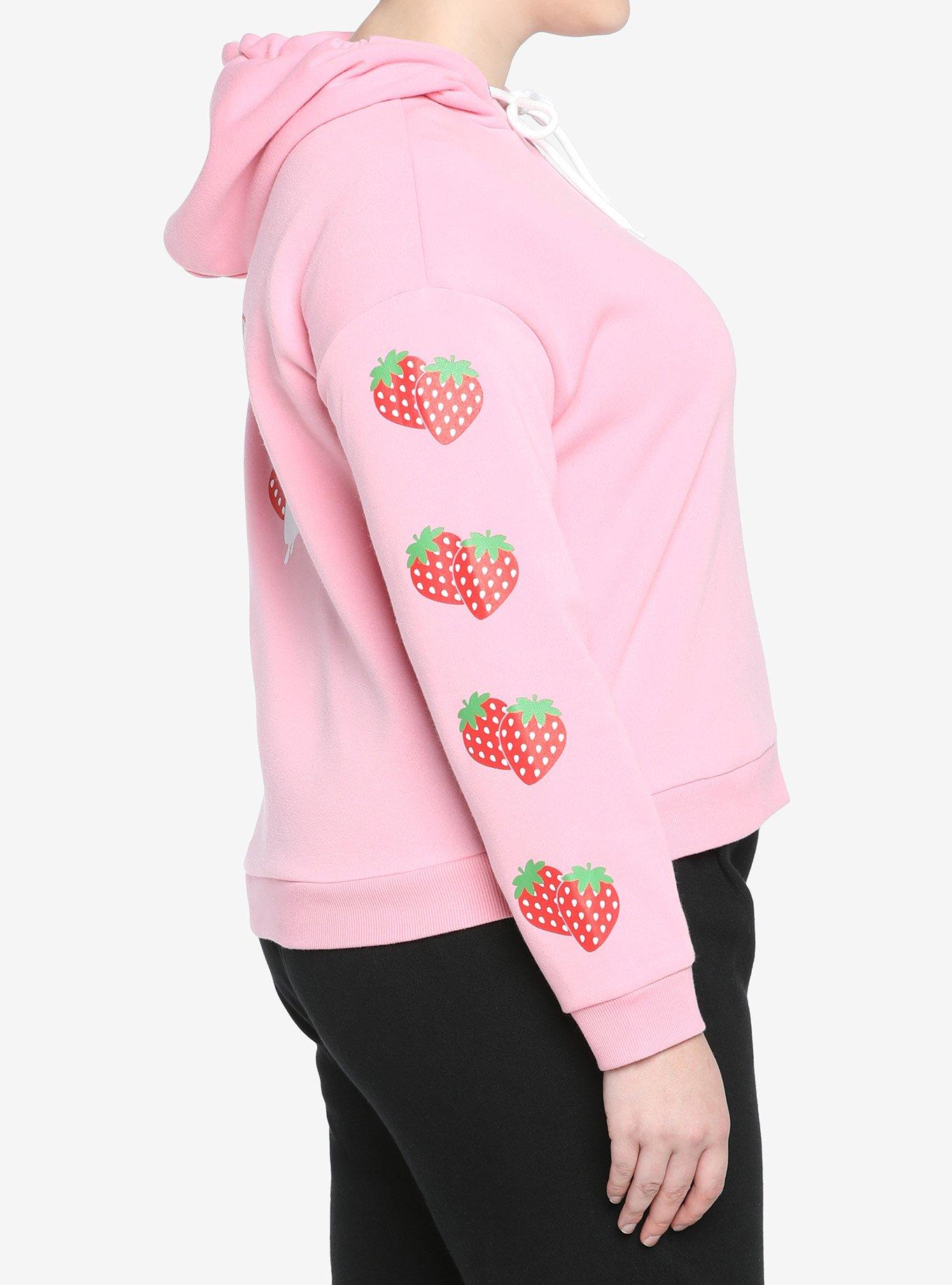 Strawberry Milk Girls Crop Hoodie Plus Size, PINK, alternate