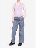 Pink & Lavender Checkered Girls Crop Sweater Vest, MULTI, alternate