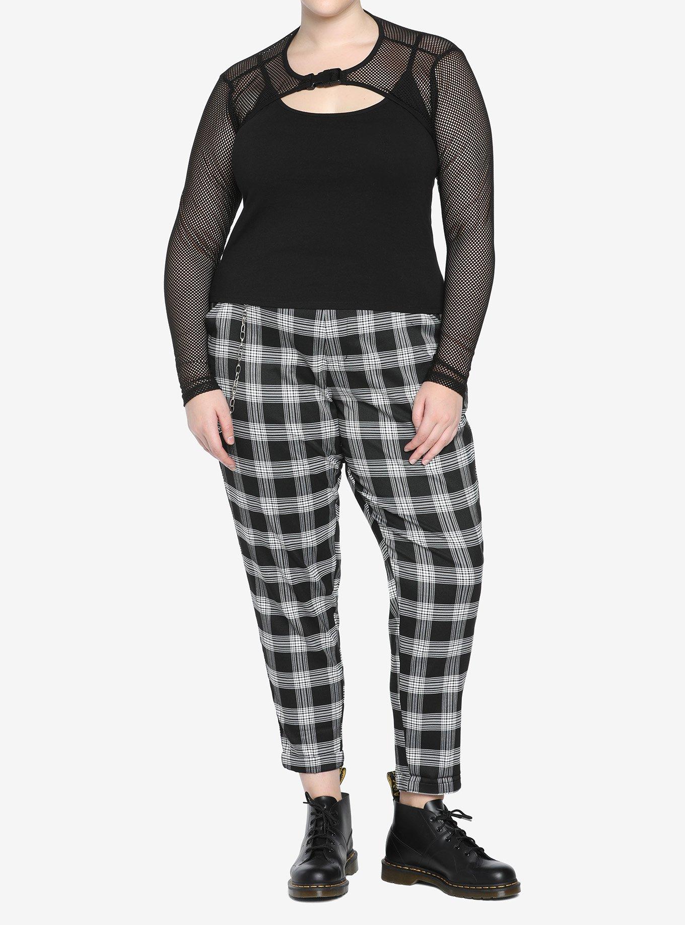 Black Fishnet Buckle Twofer Girls Top Plus Size, , hi-res