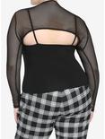 Black Fishnet Buckle Twofer Girls Top Plus Size, BLACK, alternate