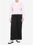 Strawberry Stripe Girls Crop Polo Long-Sleeve Shirt Plus Size, STRIPE - WHITE, alternate