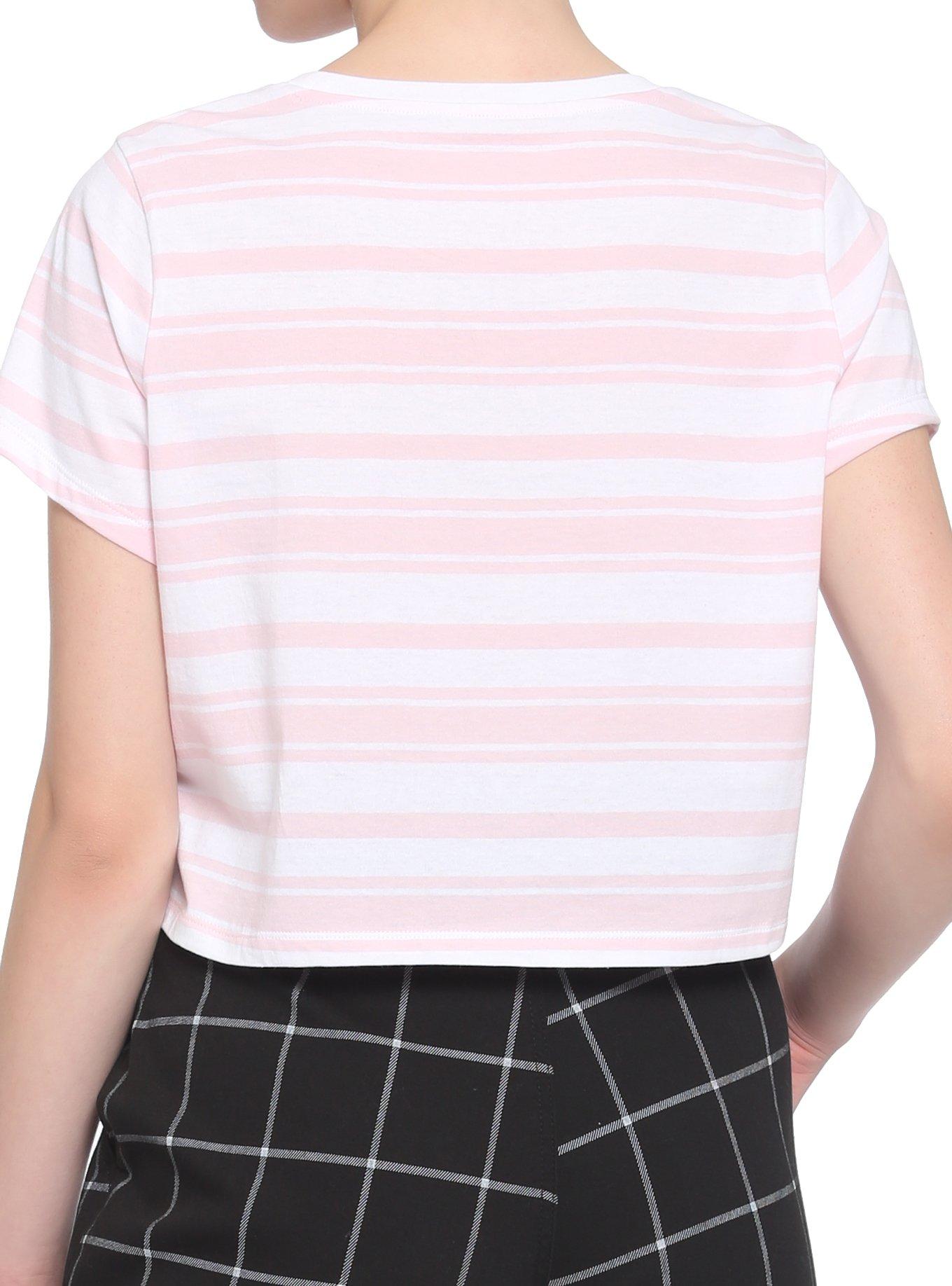 Pink & White Stripe Strawberry Girls Boxy Crop T-Shirt, STRIPE - WHITE, alternate