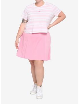 Pink & White Stripe Strawberry Girls Boxy Crop T-Shirt Plus Size, , hi-res