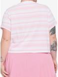 Pink & White Stripe Strawberry Girls Boxy Crop T-Shirt Plus Size, STRIPE - WHITE, alternate