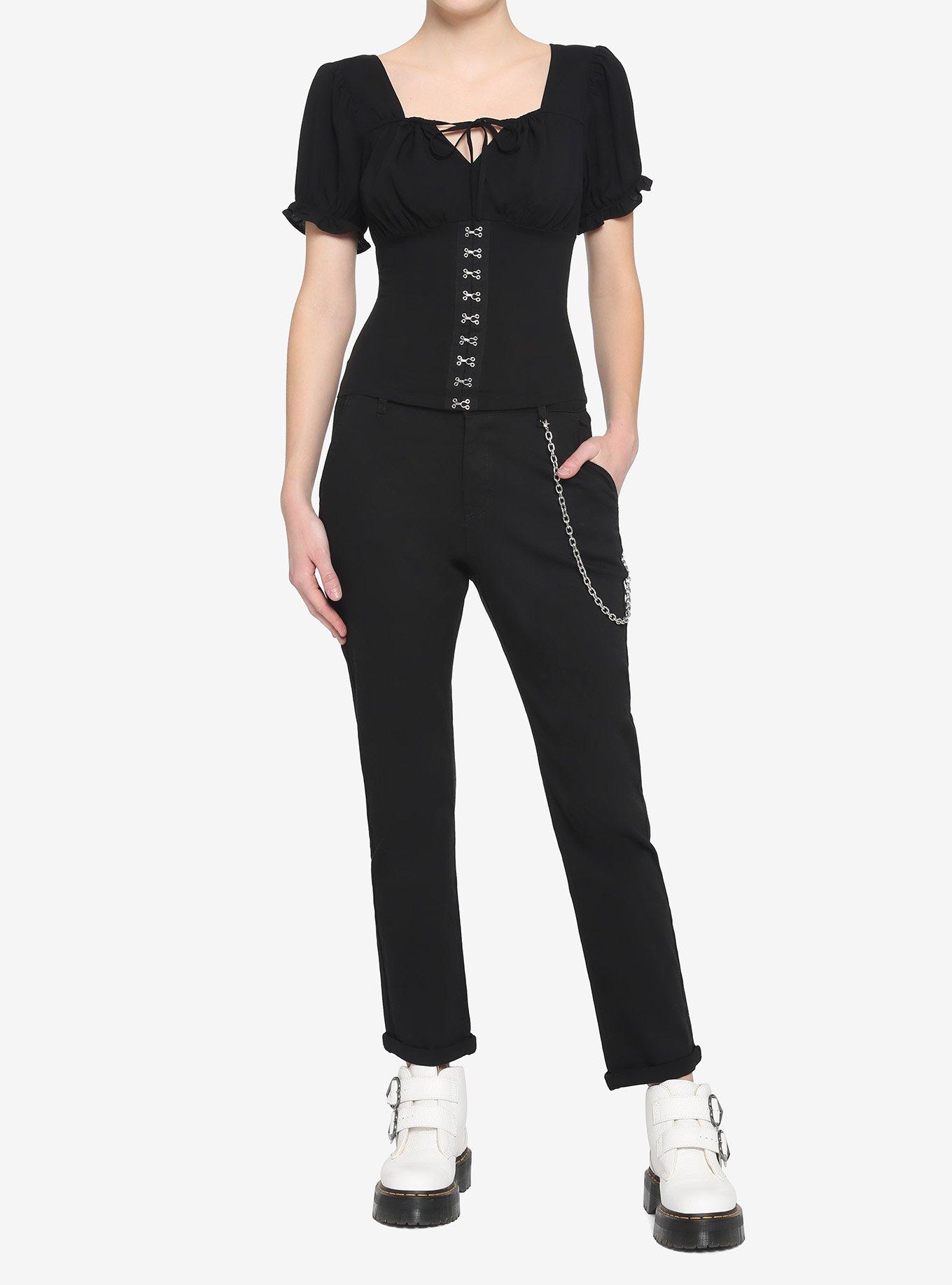 Black Hook-And-Eye Girls Crop Woven Top, BLACK, alternate