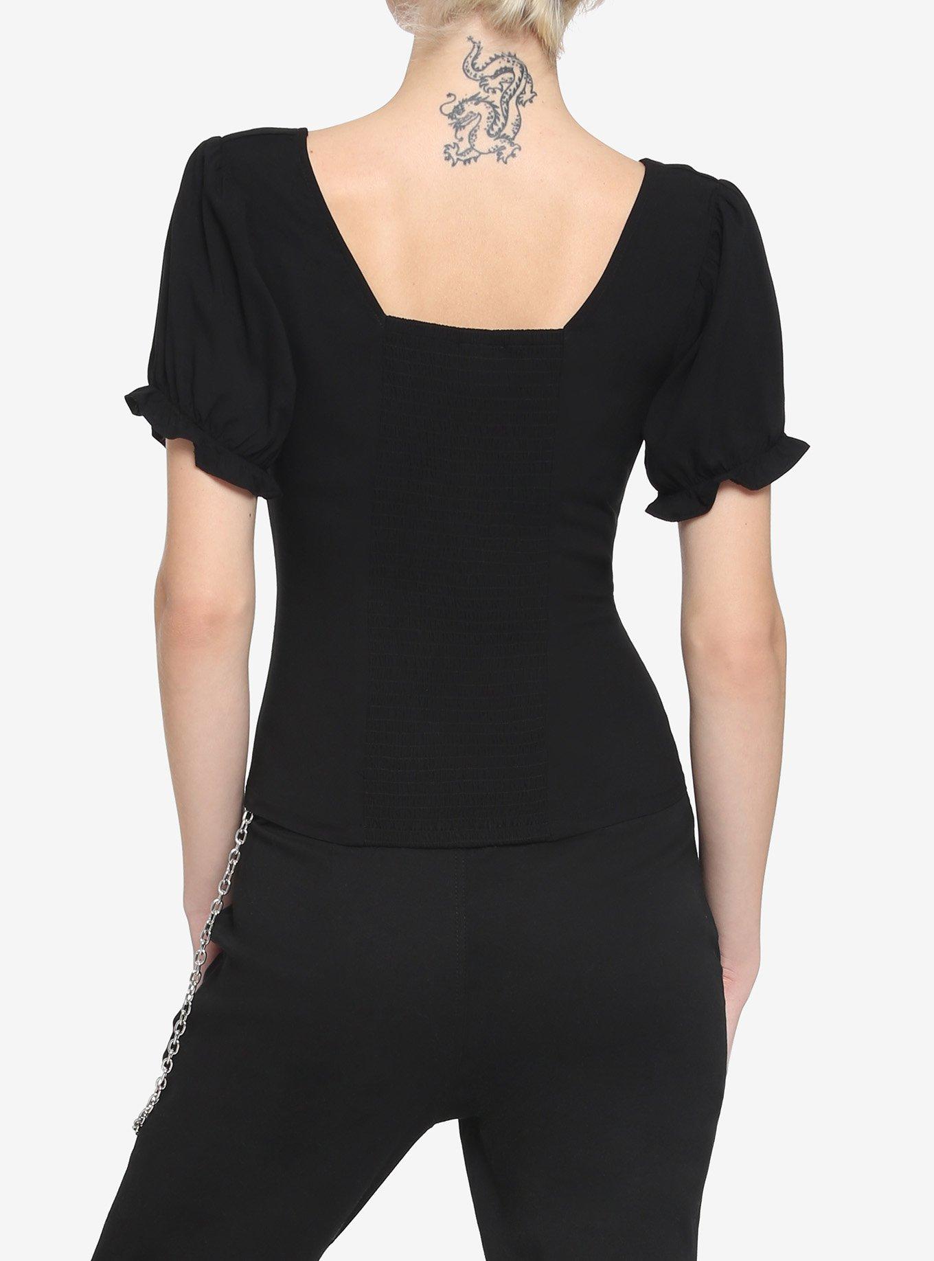 Black Hook-And-Eye Girls Crop Woven Top, BLACK, alternate