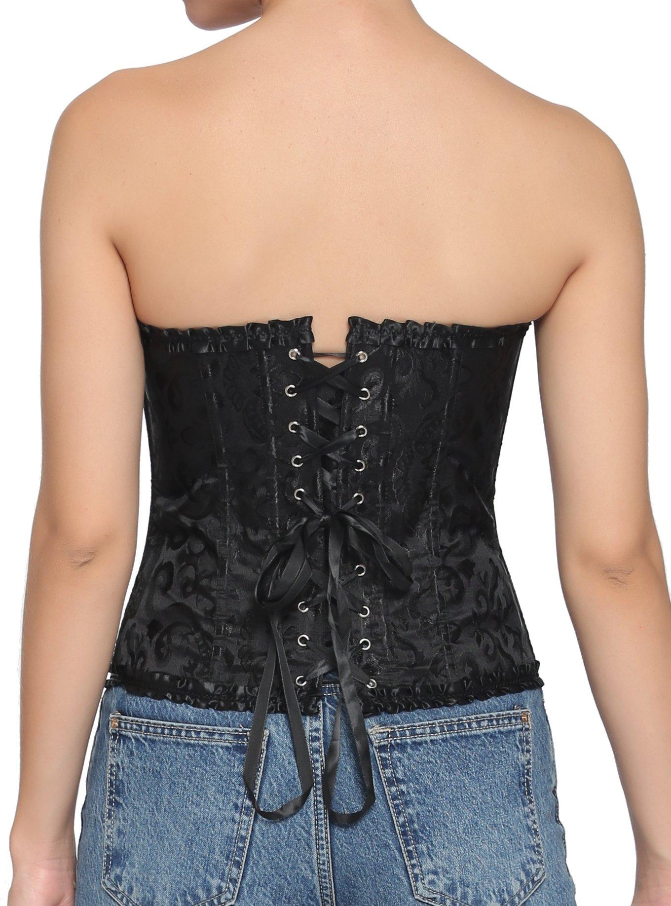 Black Lace Jacquard Bustier, BLACK, alternate