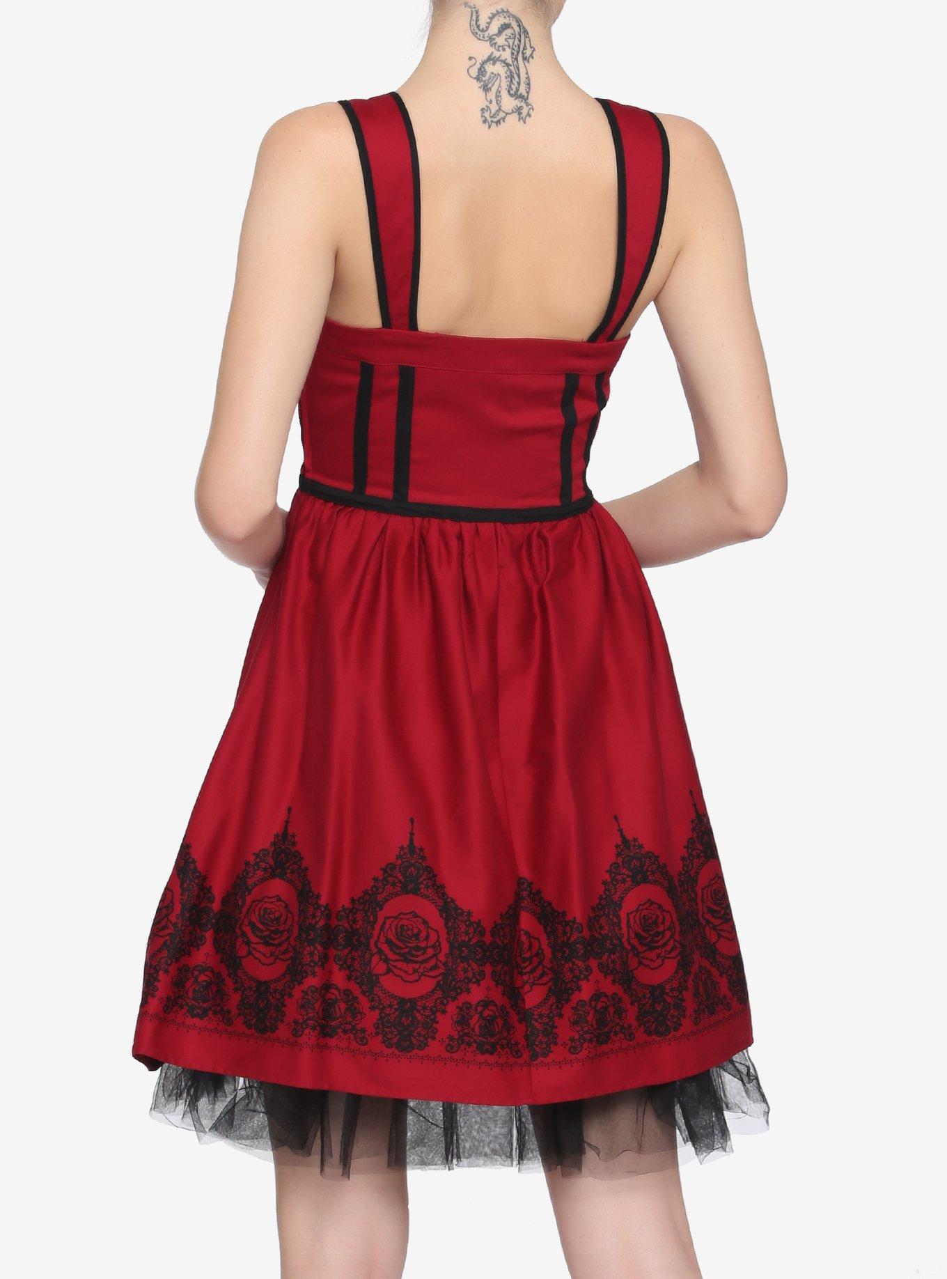 Red Roses Lace-Front Dress, RED, alternate
