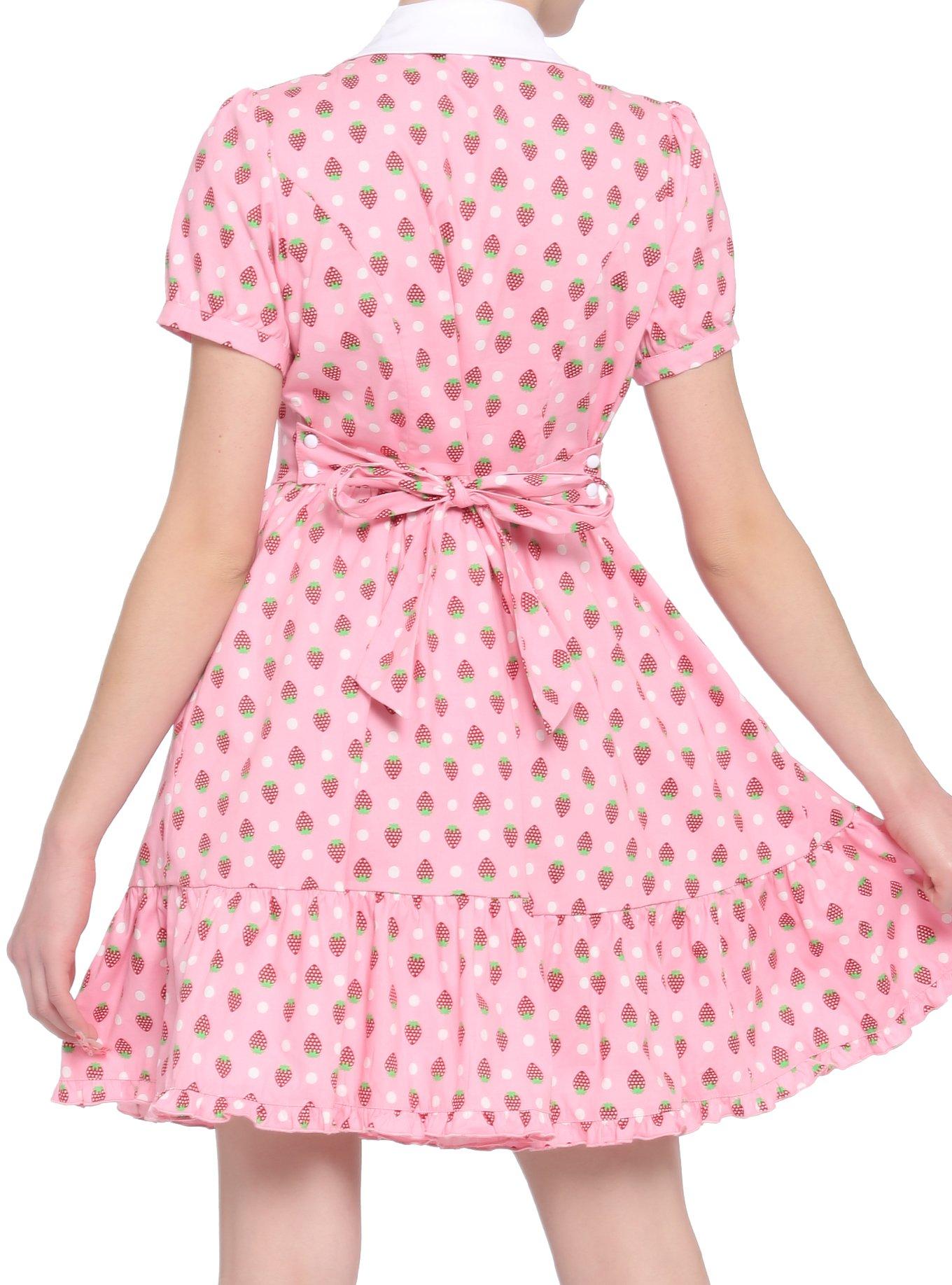 Strawberries Collar Dress, PINK, alternate