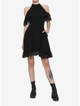 Black Ruffle Cold Shoulder Dress, BLACK, alternate