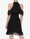 Black Ruffle Cold Shoulder Dress, BLACK, alternate