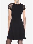 Black Corset Lace-Up Front Lace Sleeves Dress, BLACK, alternate