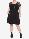 Black Corset Lace-Up Front Lace Sleeve Dress Plus Size, BLACK, alternate