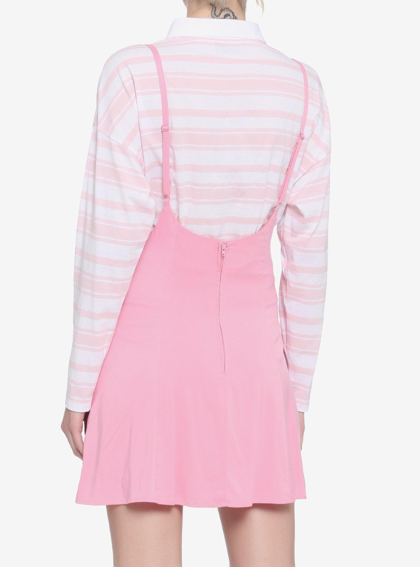 Pink High-Waisted Spaghetti Strap Suspender Skirt, PINK, alternate