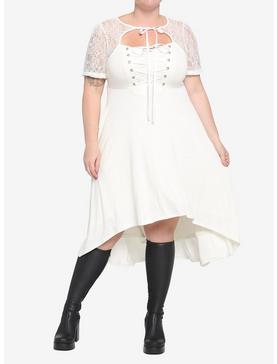 Ivory Lace-Up Hi-Low Dress Plus Size, , hi-res