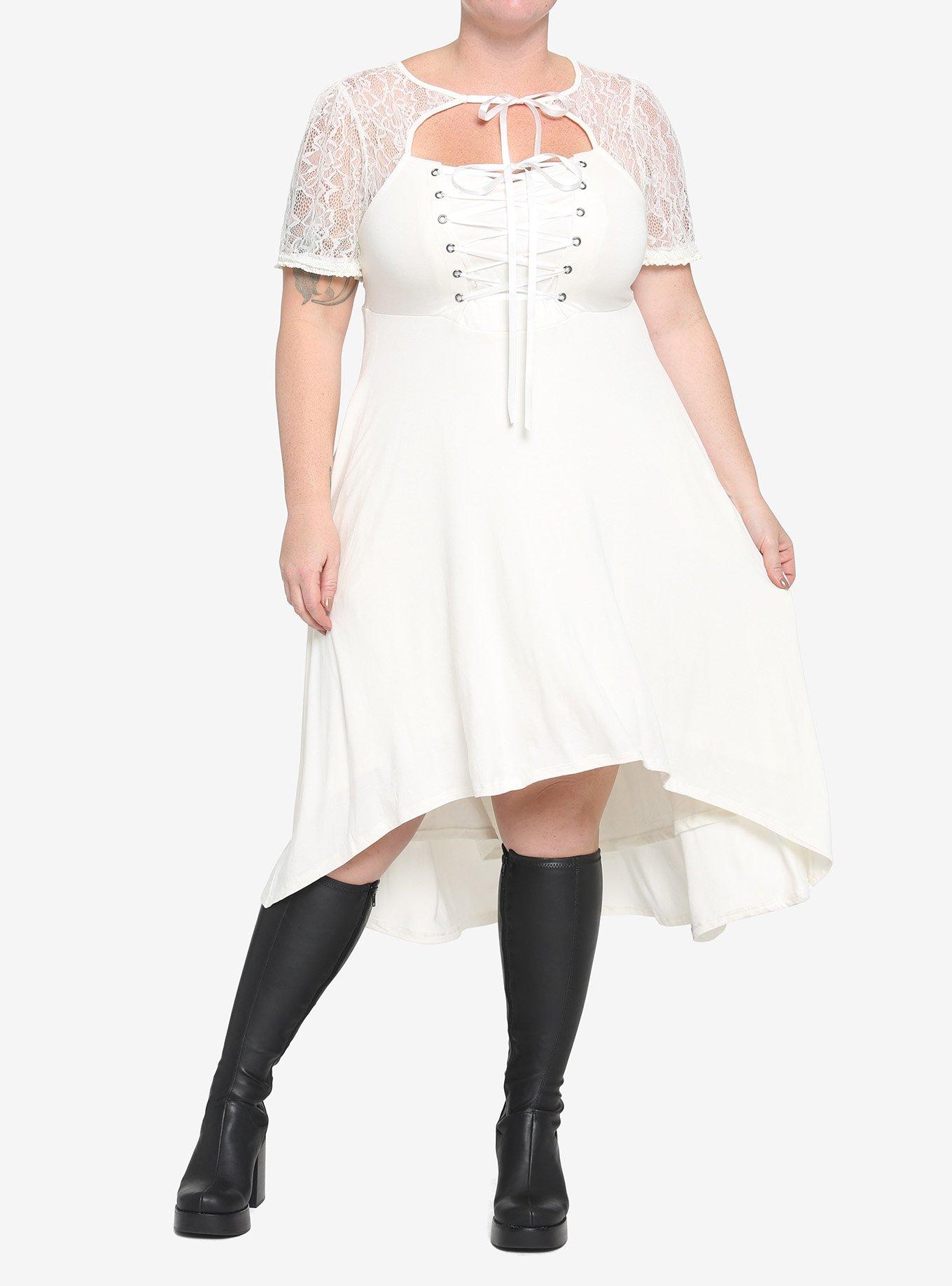 Ivory Lace-Up Hi-Low Dress Plus Size, IVORY, alternate