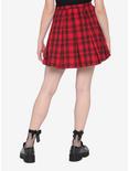 Red & Black Plaid Asymmetrical Buckle Skirt, PLAID - RED, alternate