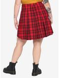 Red & Black Plaid Asymmetrical Buckle Skirt Plus Size, PLAID - RED, alternate