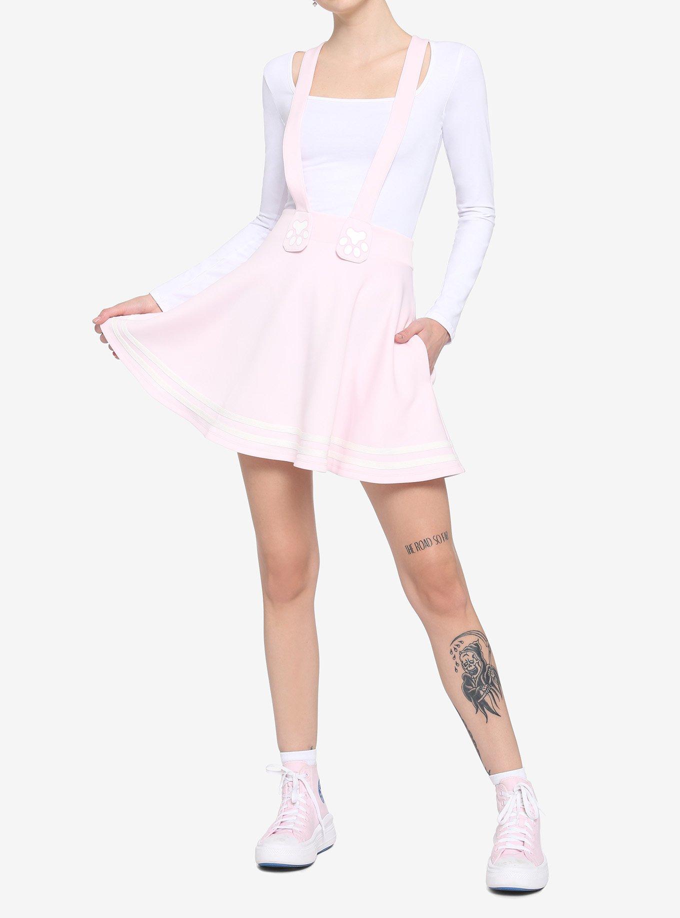 Pink Cat Paw Suspender Skirt, PINK, alternate