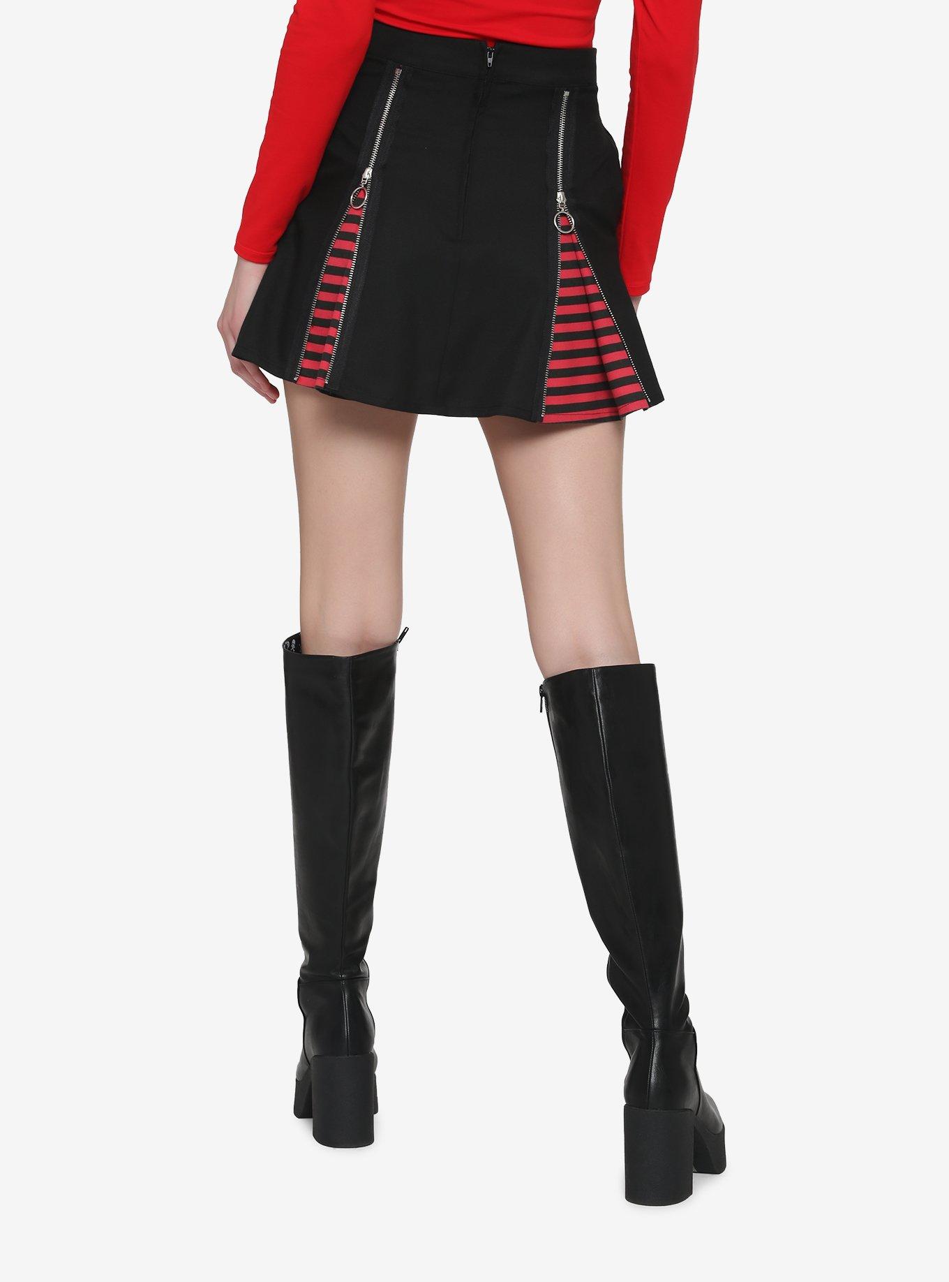 Black & Red Stripe Zipper Insert Skirt, MULTI, alternate
