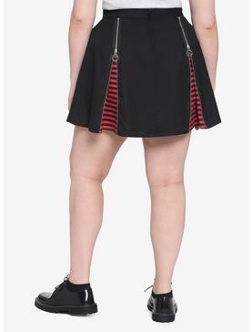 Black & Red Stripe Zipper Insert Skirt Plus Size, , hi-res