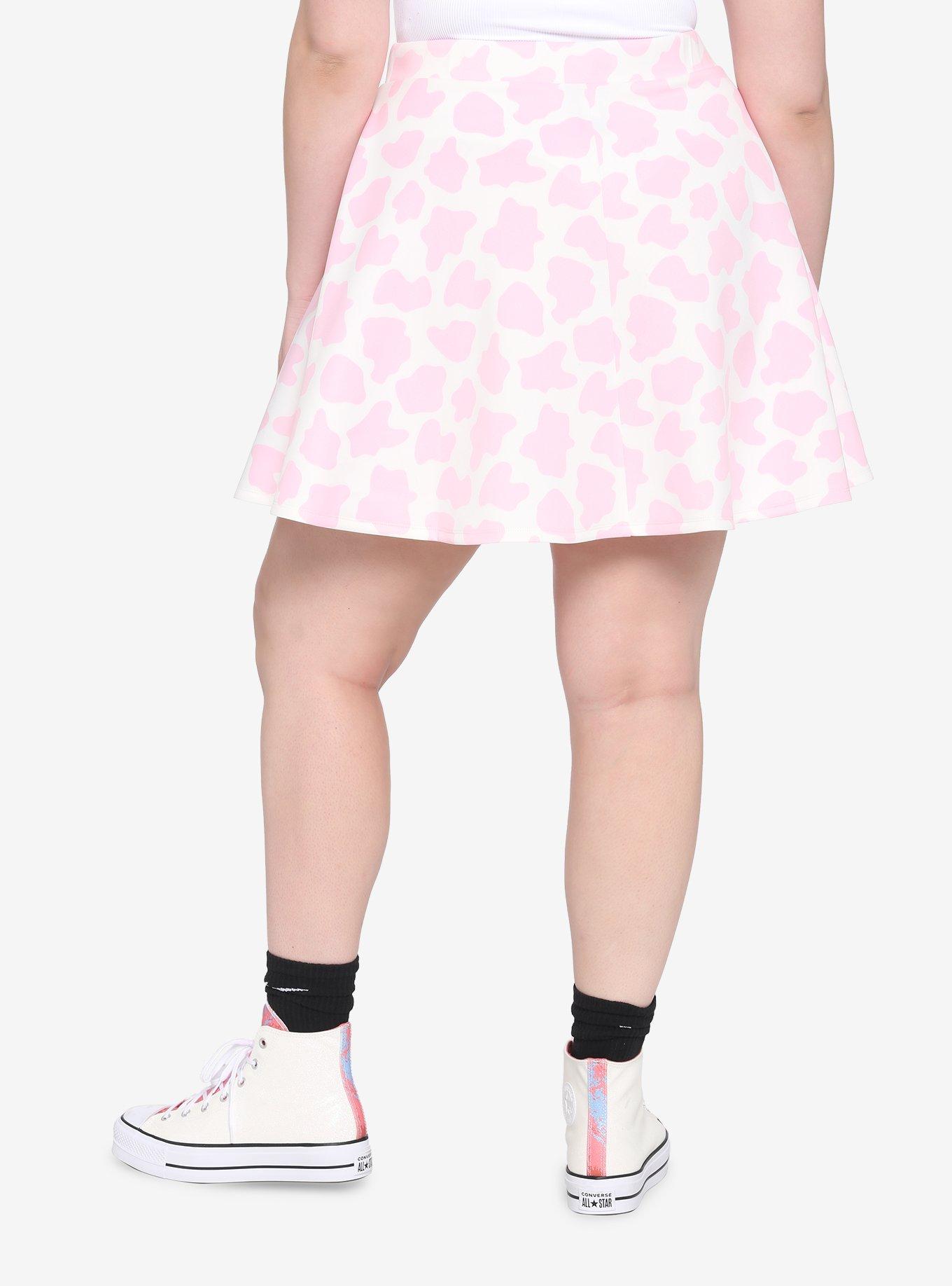 Pink Cow Print Skirt Plus Size, PINK, alternate