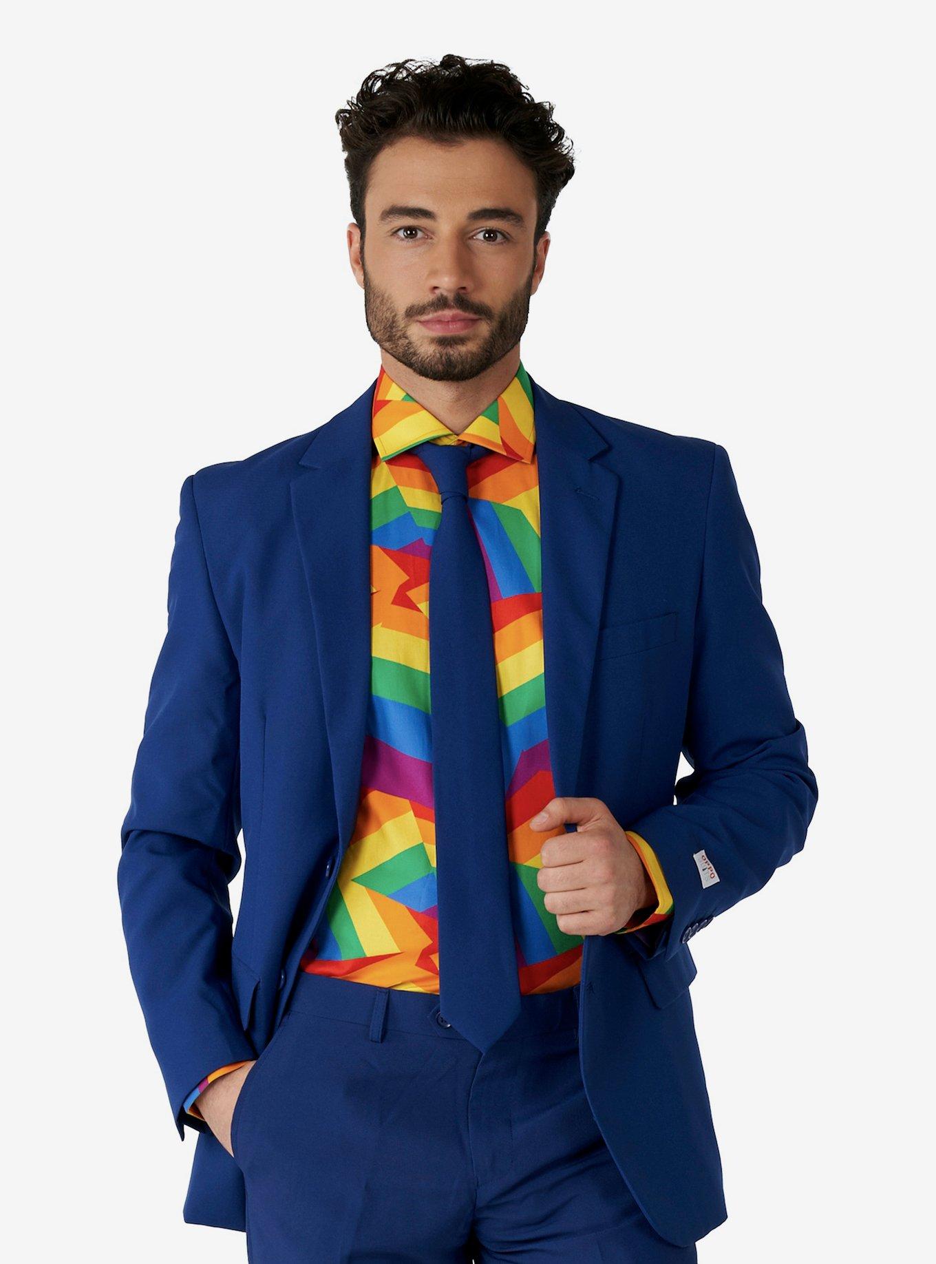 Zig Zag Rainbow Woven Button-Up, BLUE, alternate