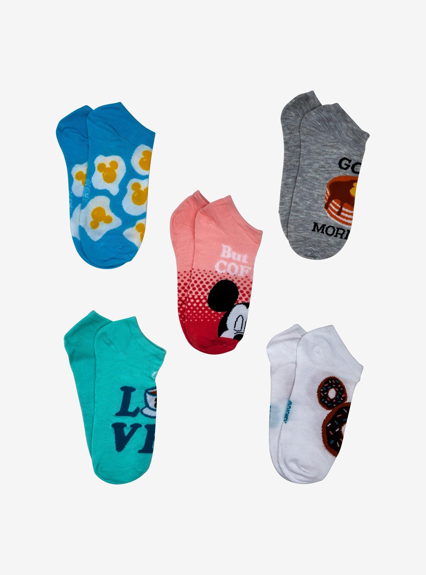 Disney Mickey Mouse Breakfast Foods No-Show Socks 5 Pair, , alternate