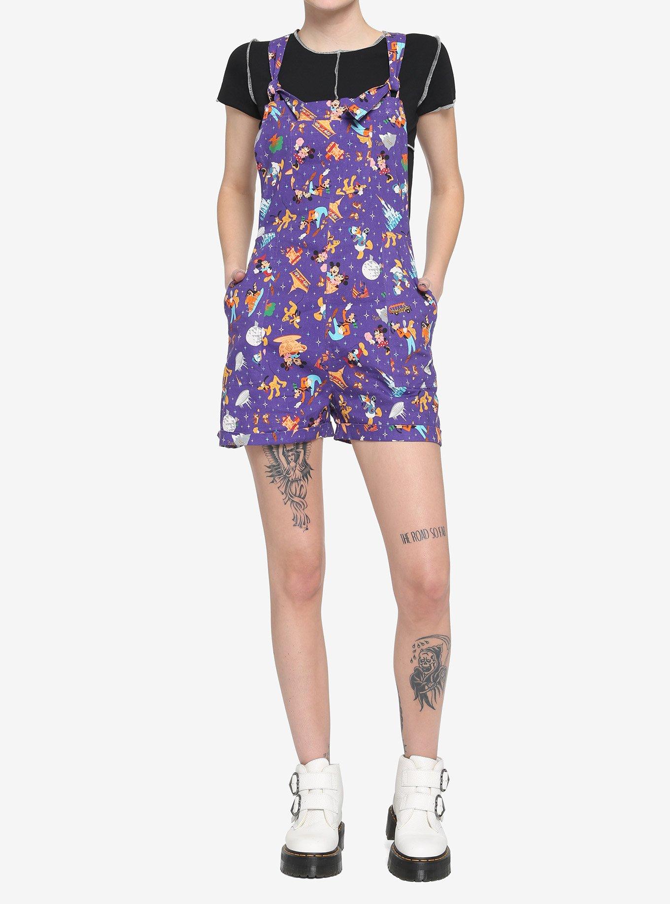 Her Universe Walt Disney World 50th Anniversary Attractions Girls Linen Shortalls, MULTI, alternate