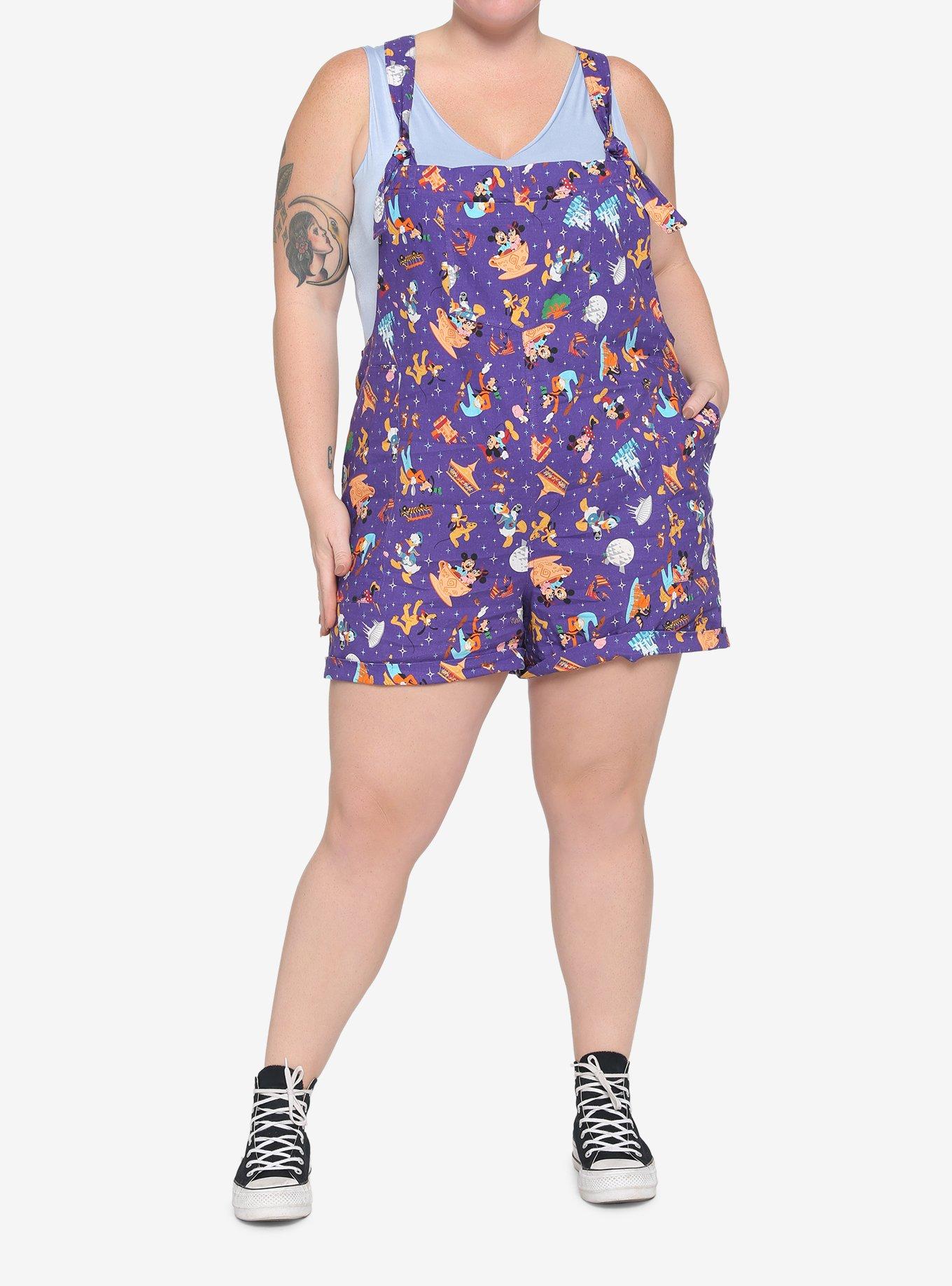 Her Universe Walt Disney World 50th Anniversary Attractions Girls Linen Shortalls Plus Size, MULTI, alternate