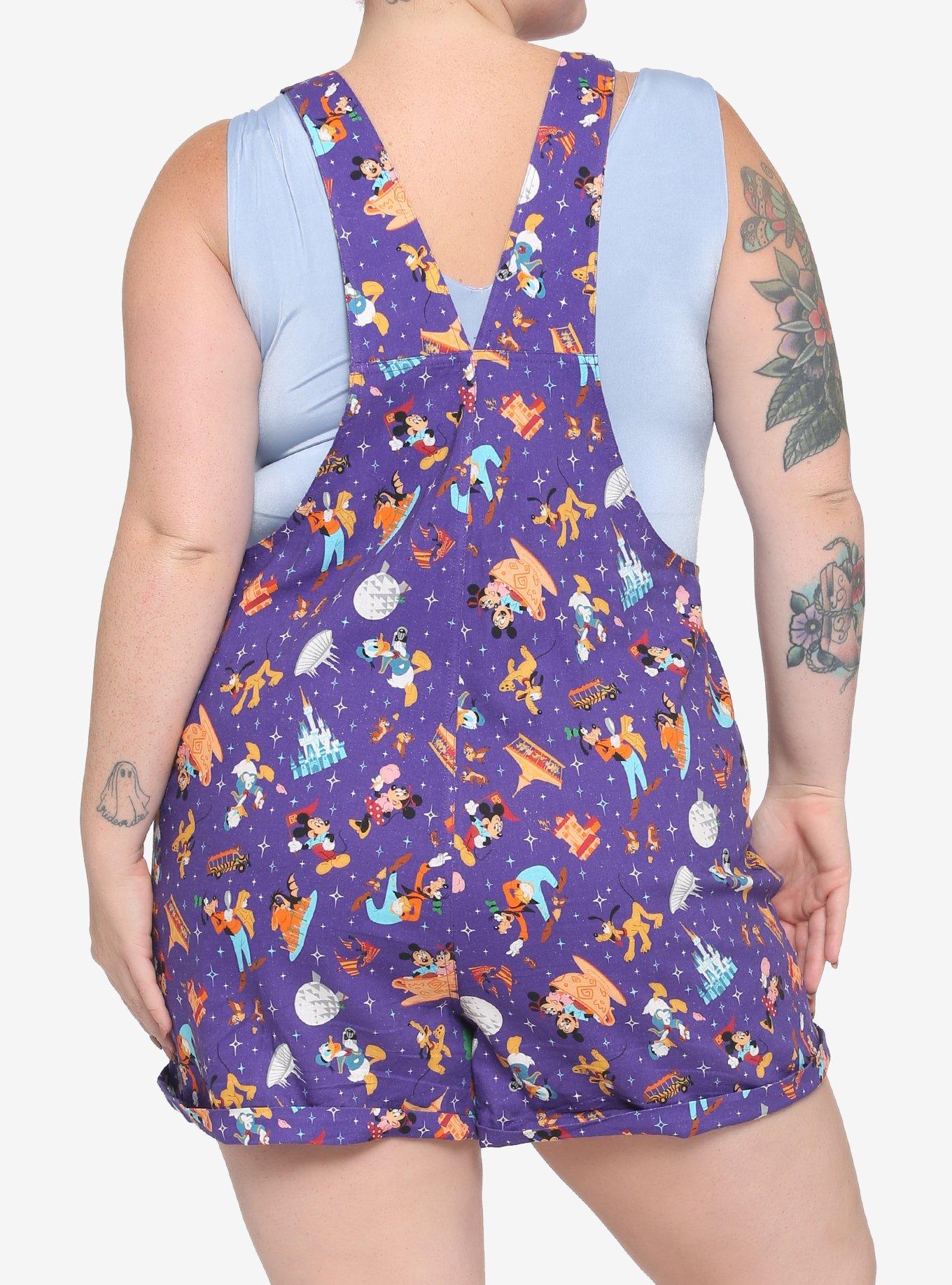 Her Universe Walt Disney World 50th Anniversary Attractions Girls Linen Shortalls Plus Size, MULTI, alternate