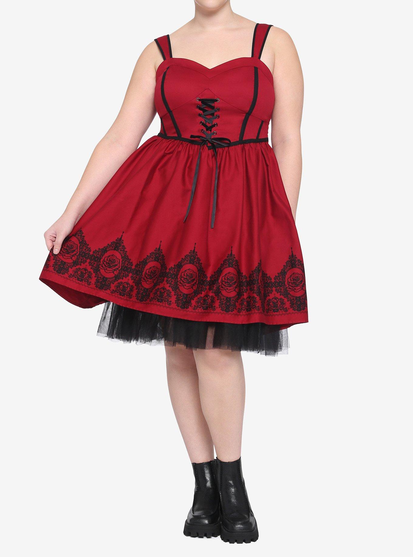 Red Roses Lace-Front Dress Plus Size, RED, alternate