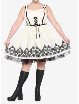 Cream Roses Lace-Front Dress Plus Size, , hi-res
