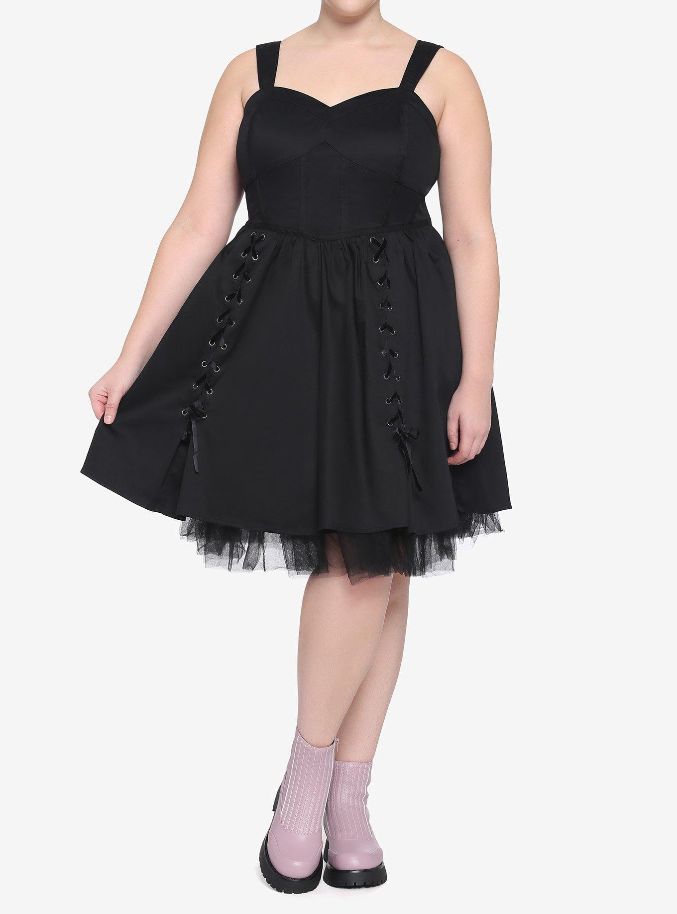 Black Corset Dress Plus Size, BLACK, alternate